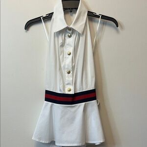 White Sleeveless Dress with Gold Buttons